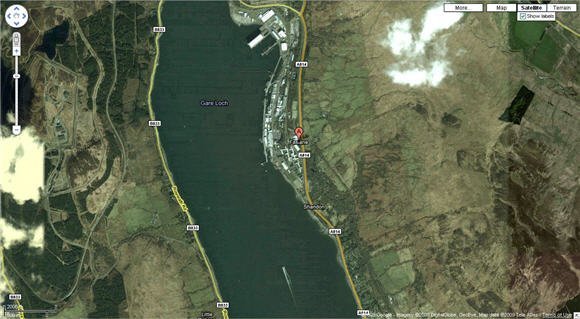 Faslane submarine base seen on Google Earth