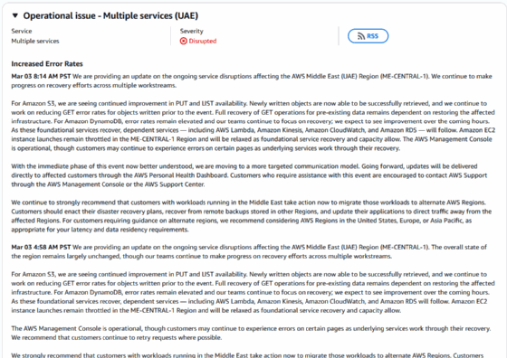 AWS-Info zu den Serviceunterbrechungen in der Golf-Region.