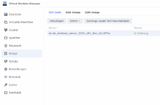 Abbildung 5: Der Bereich „Image“ im Virtual Machine Manager mit eingebundener ISO-Datei, die für die Installation eines Windows-Betriebssystems verwendet wird.