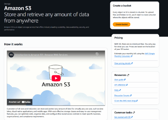 Abbildung 2: Erstellen eines Object Storage in AWS S3.