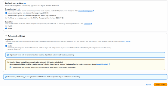 Abbildung 5: Object Lock in Verbindung mit Versionierung aktivieren.