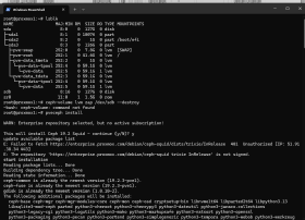 Abbildung 2: So lassen sich Datenträger in der Shell von Proxmox überprüfen und Ceph als Paket installieren.