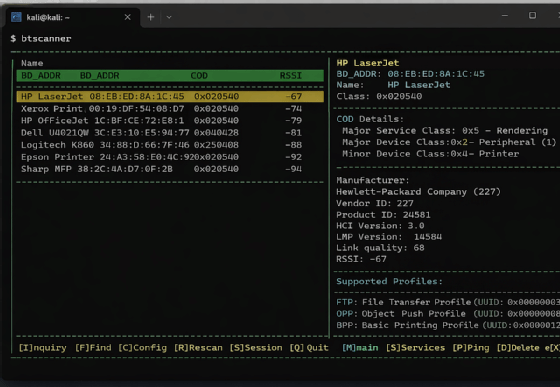 Anzeigen von Bluetooth-Geräten mit btscanner.