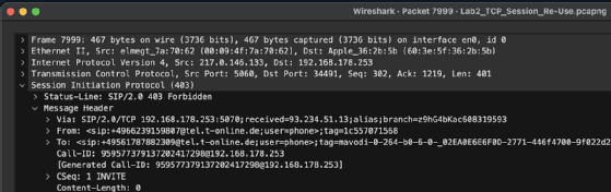 SIP-403-Antwort als Ablehnung vom Provider.