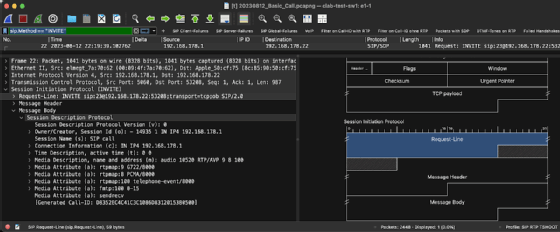 Wireshark als Tool zur Analyse von SIP und RTP.