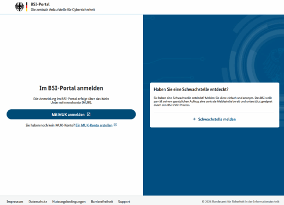 Von NIS2 betroffene Unternehmen können sich nun mit einem MUK-Zugang, den es vorher anzulegen gilt, beim BSI registrieren.