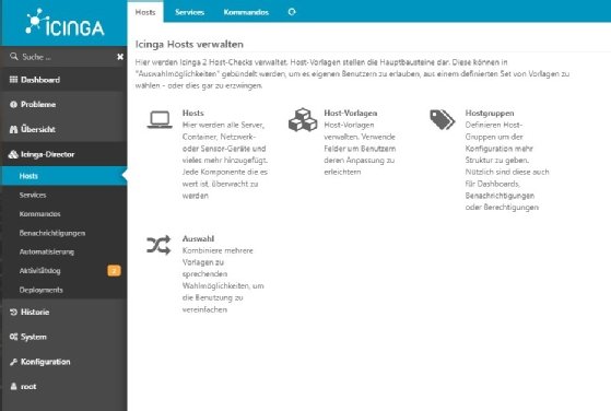 Abbildung 3: Icinga zur Netzwerküberwachung, inklusive der Storage-Überwachung.