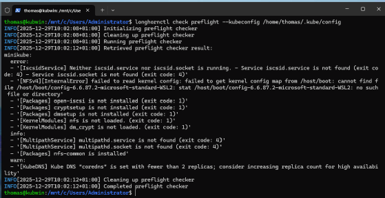 Abbildung 1: Longhorn bietet ein Skript, mit dem sich die Eignung des Clusters prüfen lässt.