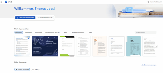 Abbildung 2: Die verschiedenen Microsoft Office-Programme stehen über den Browser ebenfalls zur Verfügung.