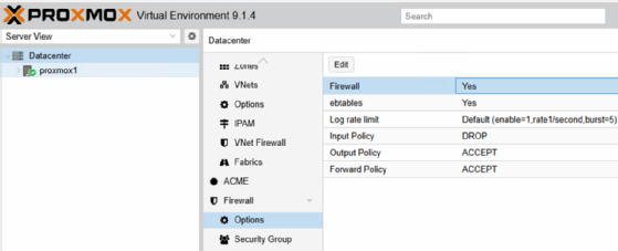 Firewall in Proxmox VE aktivieren.
