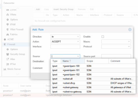 Proxmox-VE-Firewall: Manuelle Regeln in der Weboberfläche definieren.