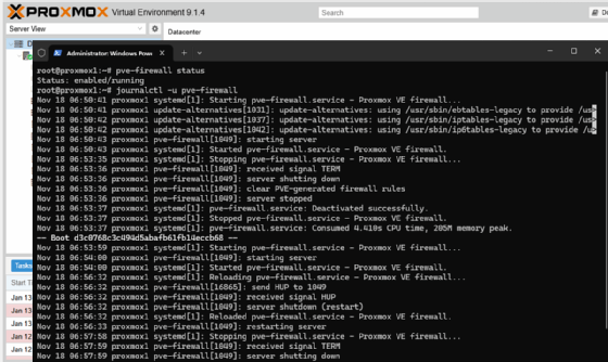 Überwachen der Proxmox-VE-Firewall und prüfen der Regeln.