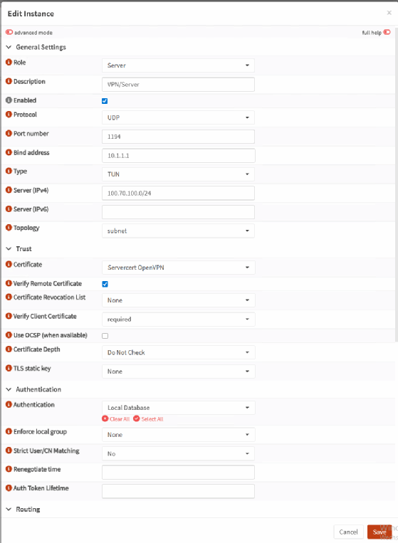 OpenVPN-Instanz in OPNsense.
