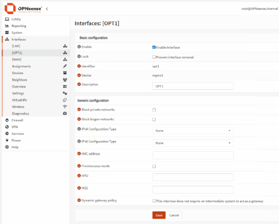 Konfigurieren der Schnittstellen für OpenVPN.
