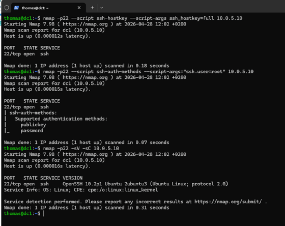 Nmap hilft auch dabei, SSH auf einem Server zu testen und Schwachstellen zu finden.