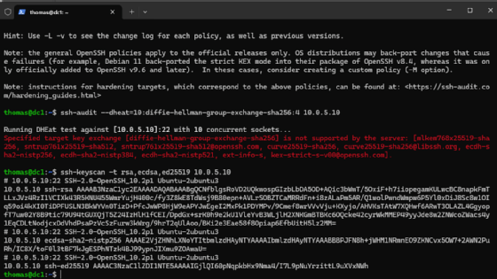 Sicherheitslücken auf einem SSH-Server testen und Host-Keys auslesen.