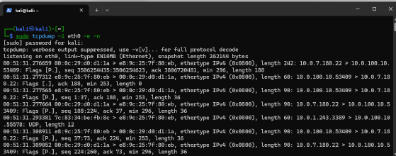 Starten eines Capture-Vorgangs für ein Interface mit tcpdump.