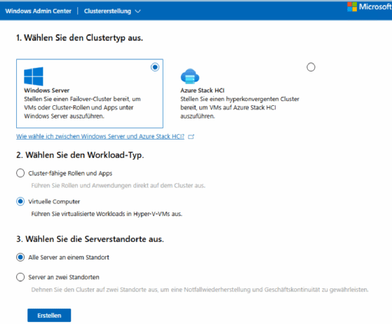 Abbildung 2: Im Windows Admin Center lassen sich lokale Cluster mit Windows Server 2025 erstellen, die als Storage-Basis eingesetzt werden können.