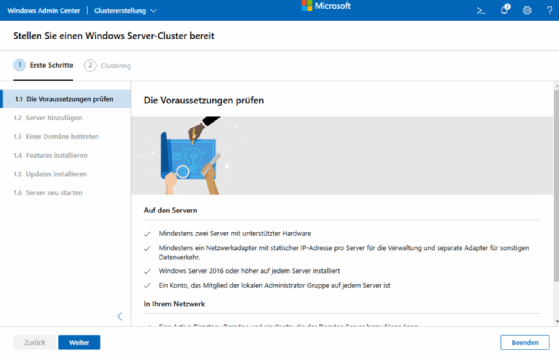 Abbildung 3: Das Windows Admin Center unterstützt mit einem Assistenten bei der Erstellung eines (Storage)-Clusters.