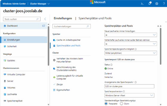 Abbildung 4: Das Windows Admin Center ermöglicht auch die Verwaltung von Storage Spaces Direct.