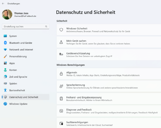 Die Datenschutzeinstellungen spielen in Windows 11 auch auf KI-PCs eine wichtige Rolle.