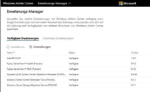 Das Windows Admin Center kann durch Erweiterungen funktionell ergänzt werden.