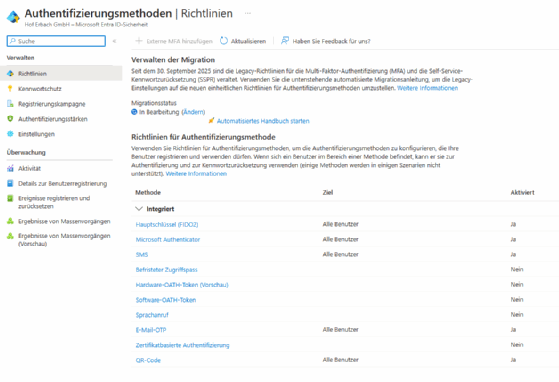 Phishing-resistente Windows-Anmeldung ohne Gerätebindung in Entra ID - Unter Entra ID können Admins die unterstützten Anmeldemethoden verwalten.