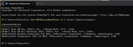 Den Status der Boot-Zertifikate kann man mit der PowerShell prüfen.