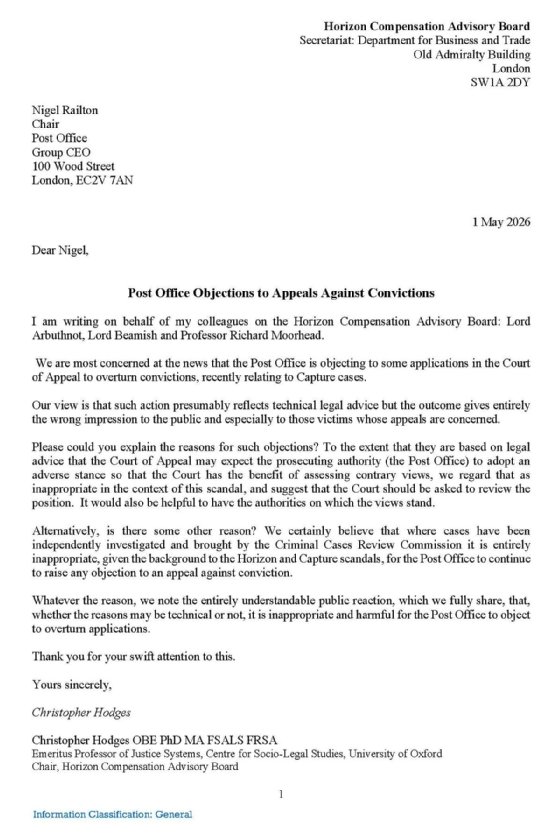 Image shows full letter from Christopher Hodges to Nigel Railton