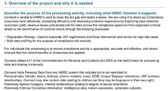 Photo shows HMRC Connect Data Protection Impact Assessment