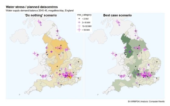 Map shows proposed datacentres and areas of water stress