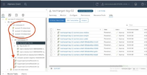Screenshot von der Client-Ansicht in vSphere